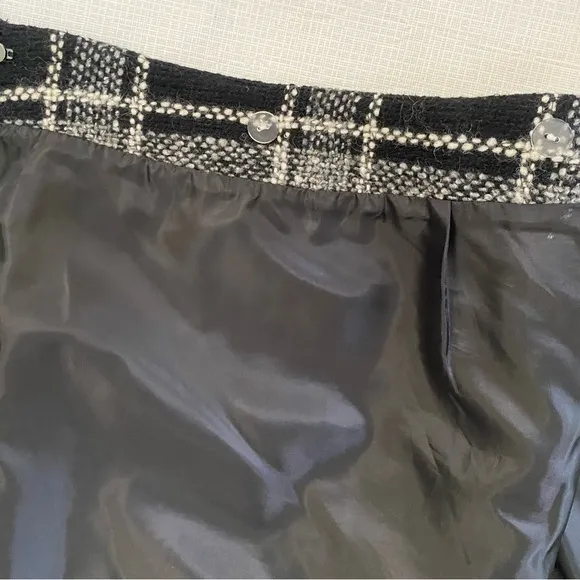 Vtg Vintage Talbots Petites Sz 8 Black Off White Plaid Wool Wrap Fringed Skirt