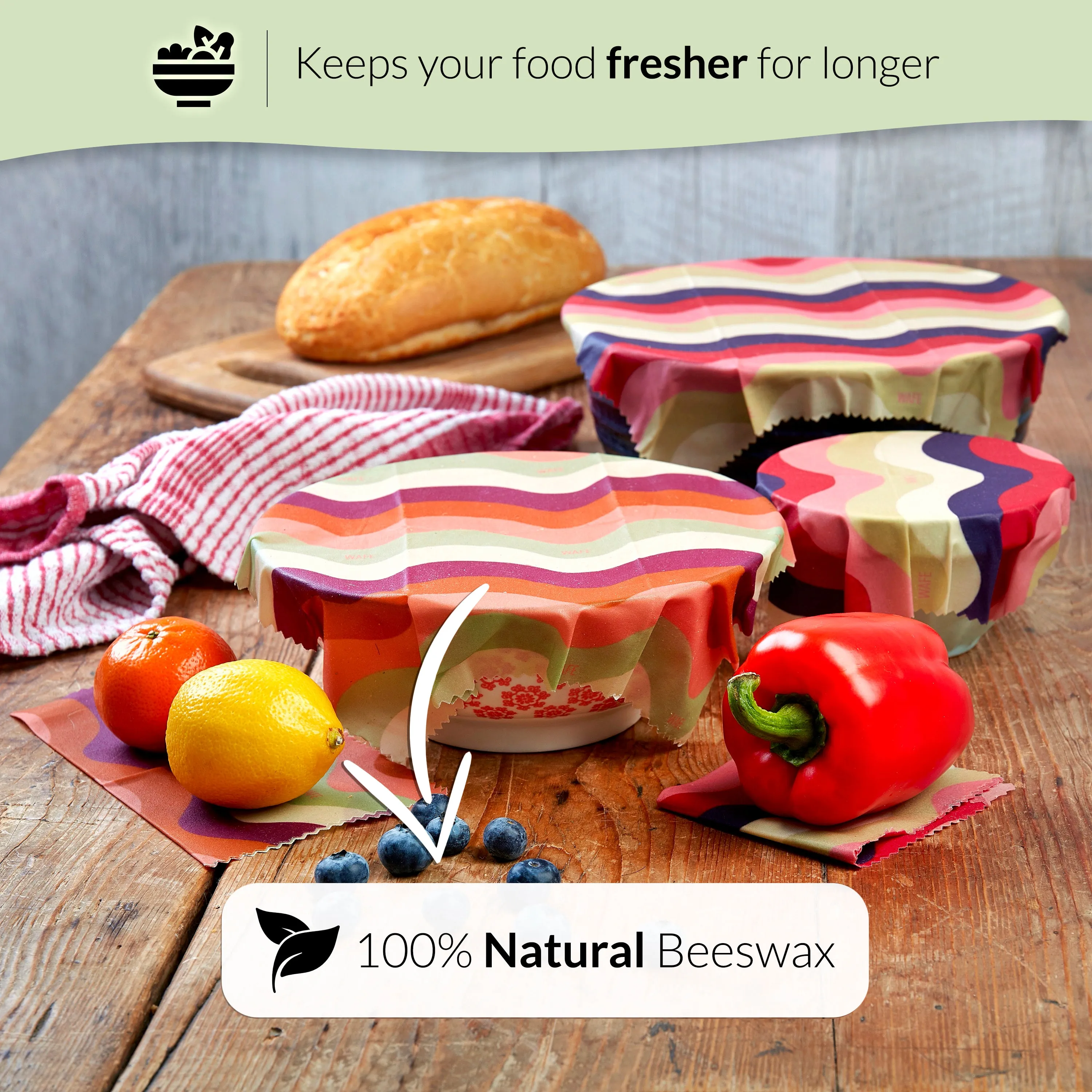 WAFE - Reusable Beeswax Wraps - Wave Edition - Pack of 6 3