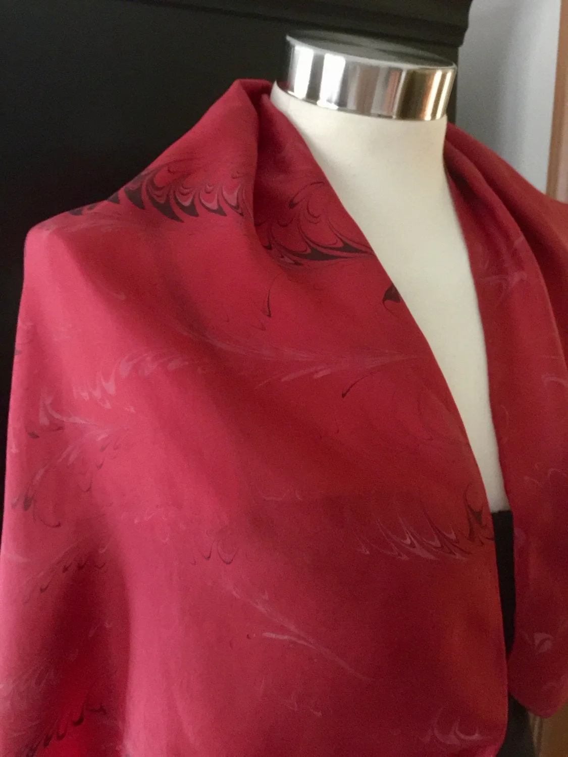 Water marbled Infinity Scarf/Shrug Silk Red