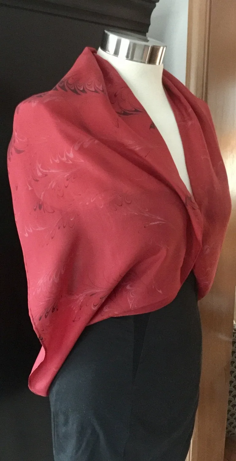 Water marbled Infinity Scarf/Shrug Silk Red