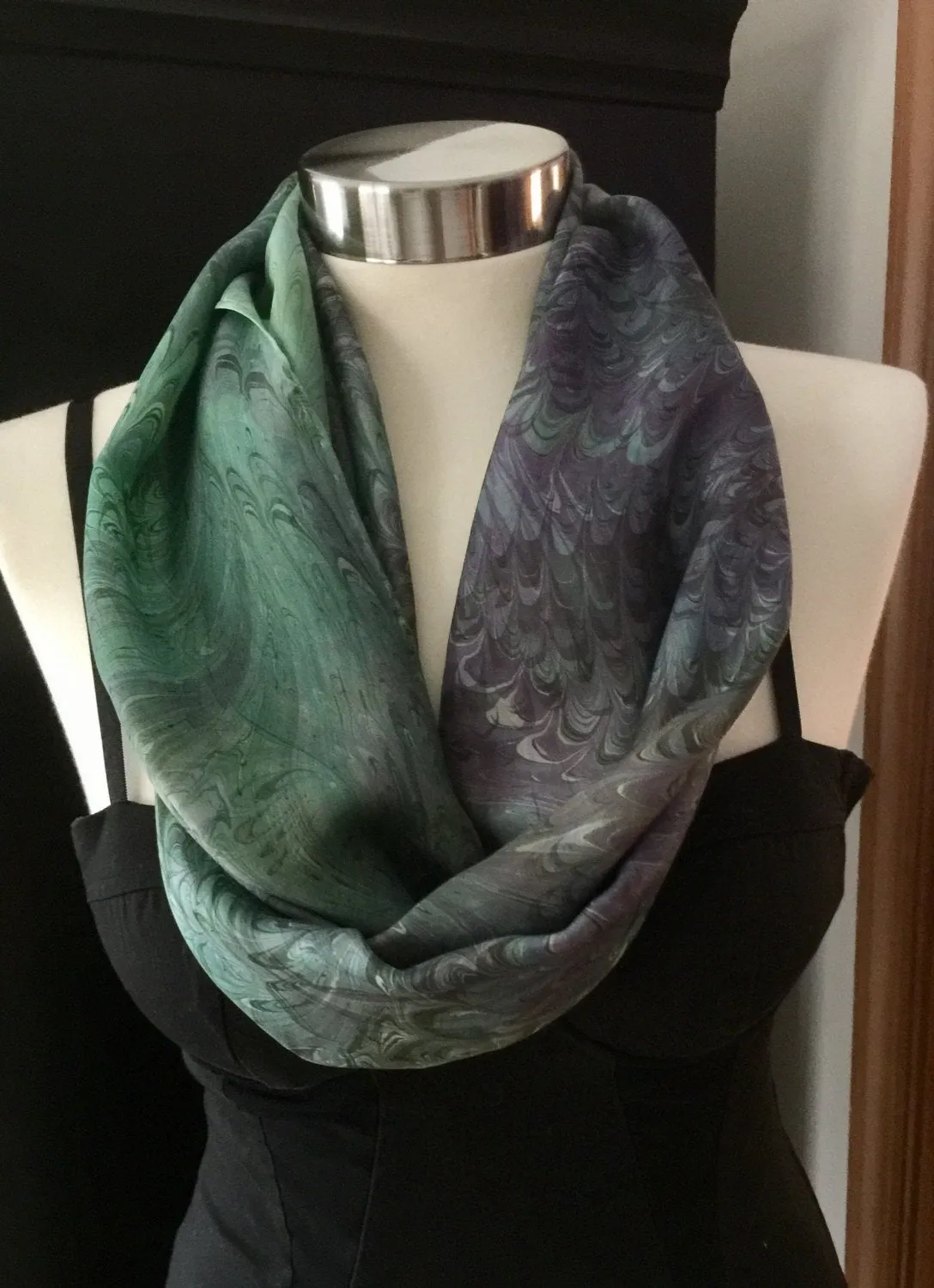 Water marbled Infinity Scarf/Shrug Silk
