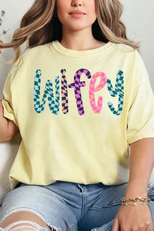 Wavy Checkered Wifey Comfort Colors Adult Ring-Spun Cotton Tee