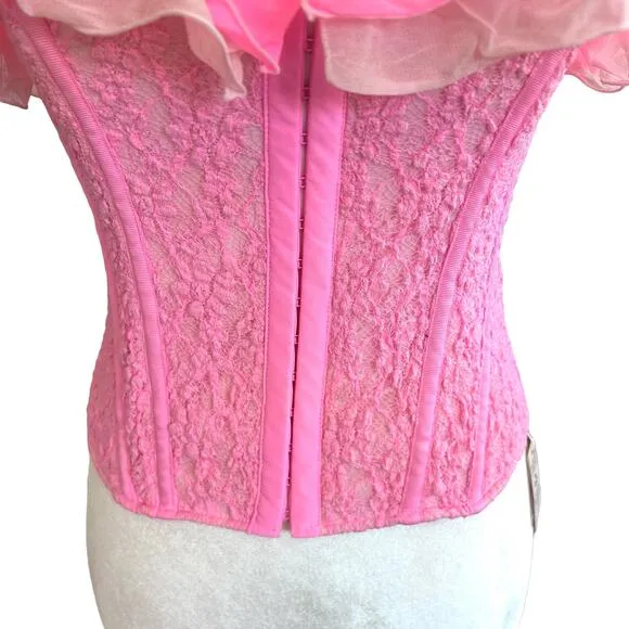 We Are HAH Corset Seams Like a Princess Medium Barbie Pink Lace Ruffle Lace Up