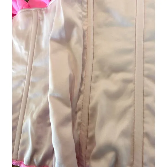We Are HAH Corset Seams Like a Princess Medium Barbie Pink Lace Ruffle Lace Up
