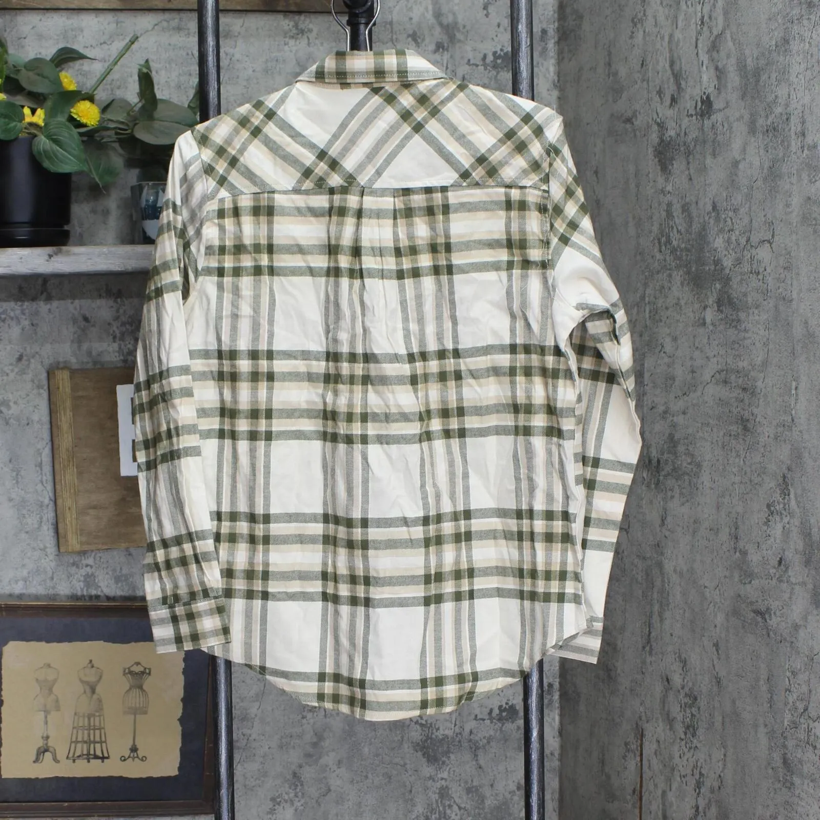 Weatherproof Vintage Long-Sleeve Lightweight Plaid Flannel Shirt Green S