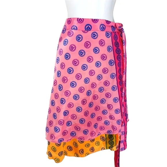 WEBEZ Indian Reversible Sari Art Silk Multi Color Wrap Small Skirt NWT
