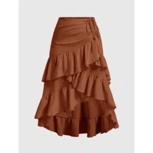 Western Bohemian rodeo Skirt ruched drawstring rodeo Hi-Lo Brown Terracotta