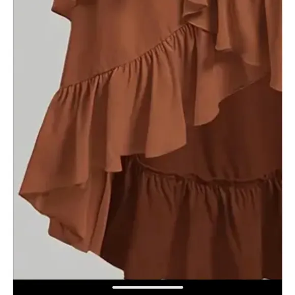 Western Bohemian rodeo Skirt ruched drawstring rodeo Hi-Lo Brown Terracotta