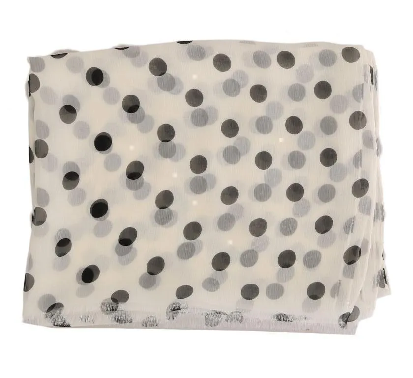 White Black Polka Dotted Silk Scarf