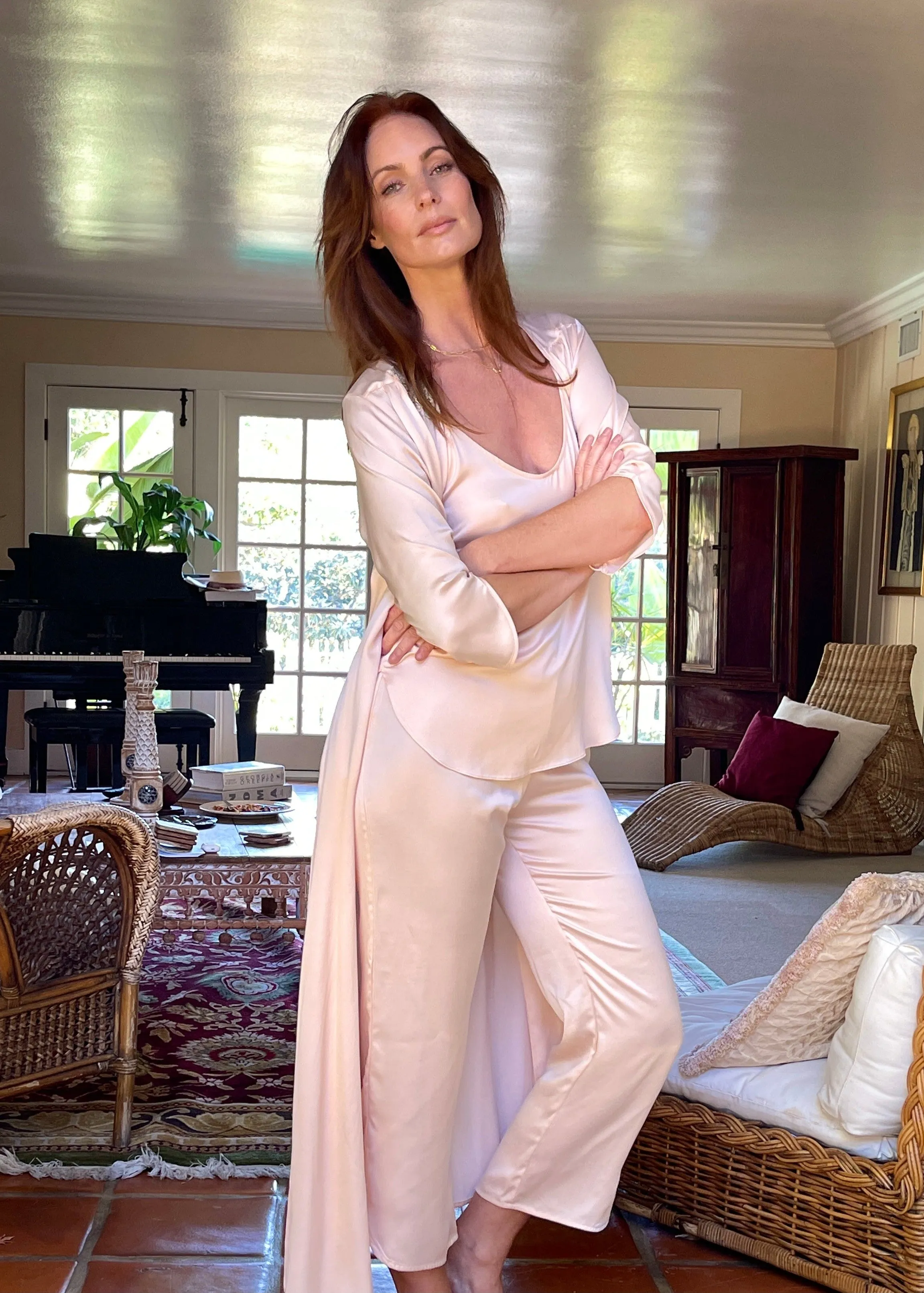 Willow Robe in Pink Silk Charmeuse