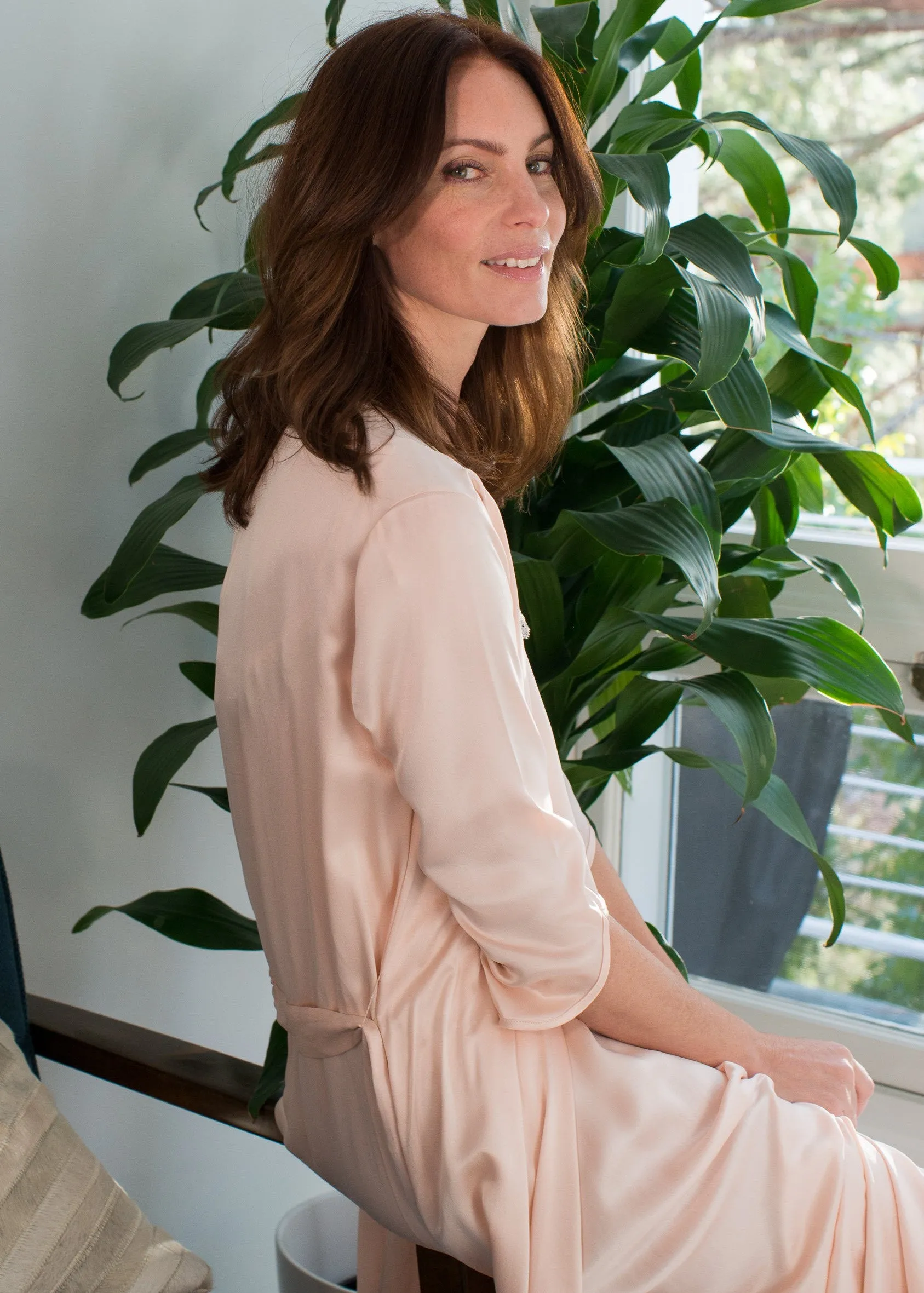 Willow Robe in Pink Silk Charmeuse