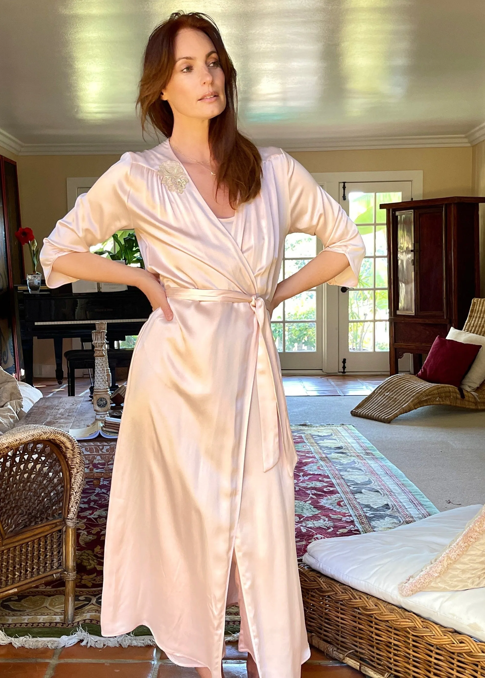 Willow Robe in Pink Silk Charmeuse