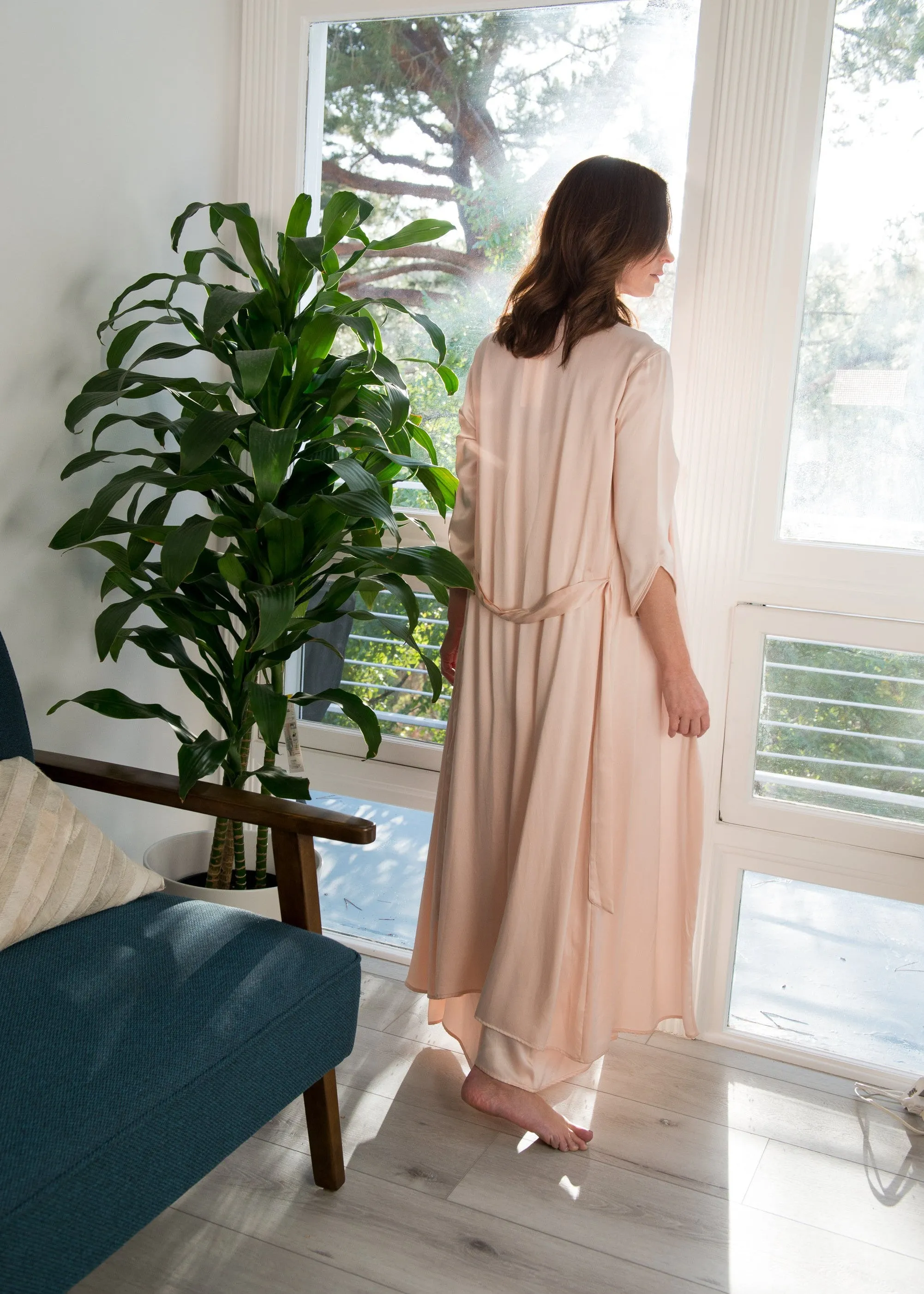 Willow Robe in Pink Silk Charmeuse