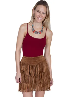 Women's Cinnamon Leather Fringe Skirt