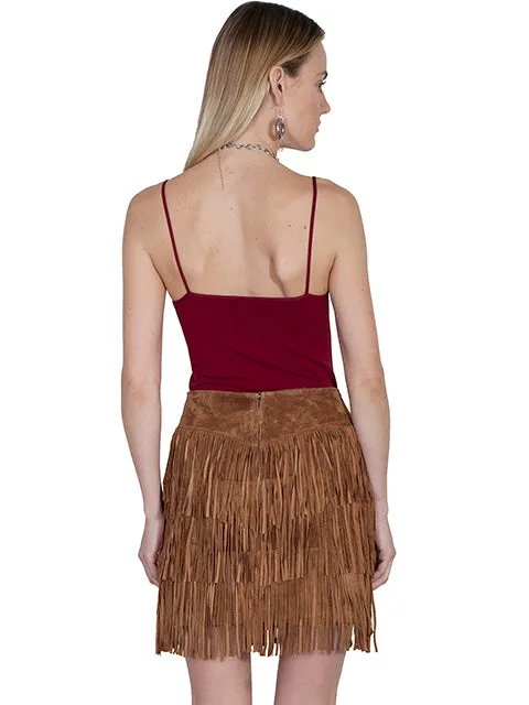 Women's Cinnamon Leather Fringe Skirt