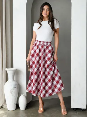 WOMEN'S FLARE PLAID MIDI SKIRT
