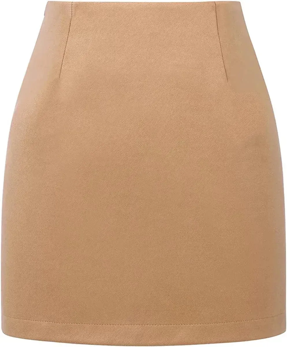Women's High Waist Plaid Tight Pencil Wool Mini Skirt
