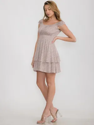WOMEN'S SHORT SLEEVE SMOCK WAIST TIERED FLORAL MINI DRESS