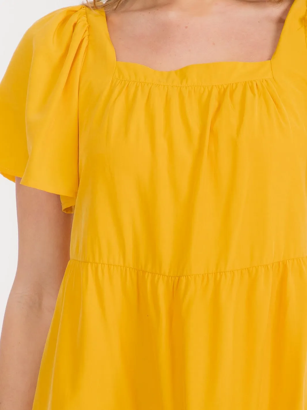 WOMEN'S SHORT SLEEVE SQUARE NECK TIERED TUNIC MINI DRESS