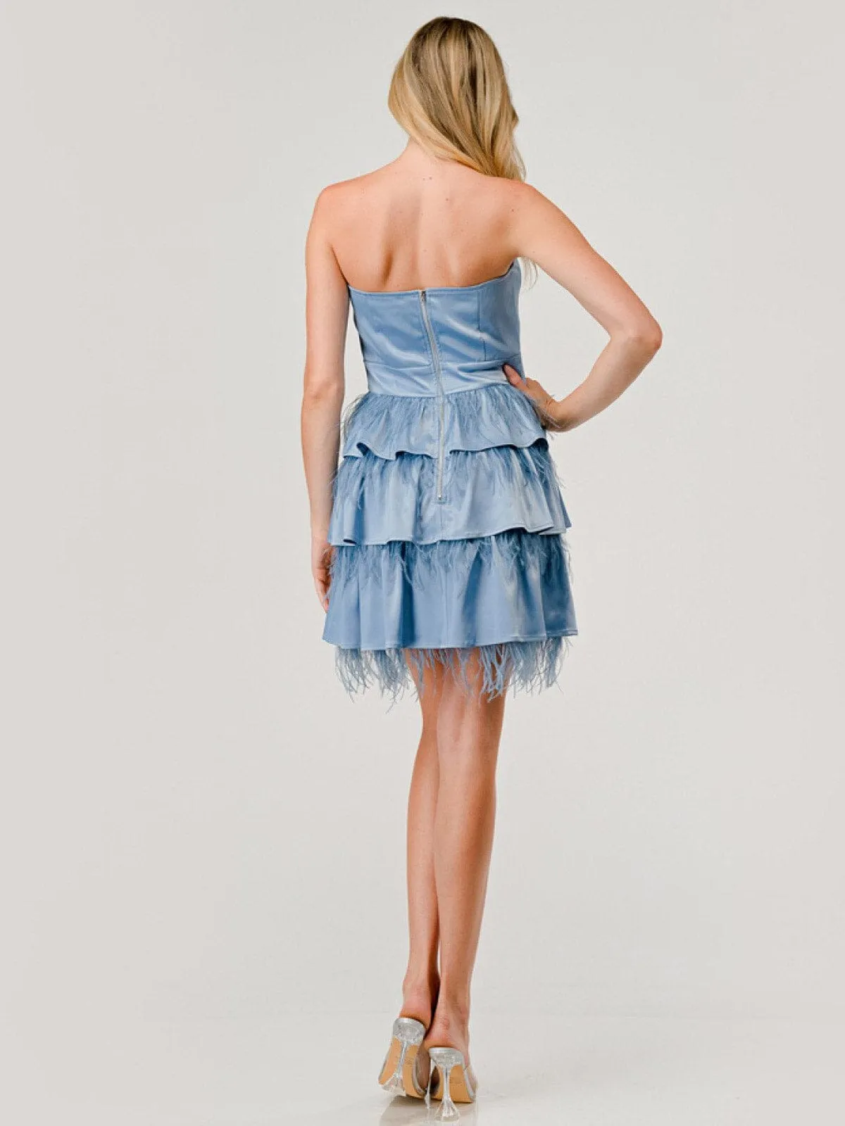 WOMEN'S SLEEVELESS BODYCON FEATHER RUFFLE TIERED MINI DRESS