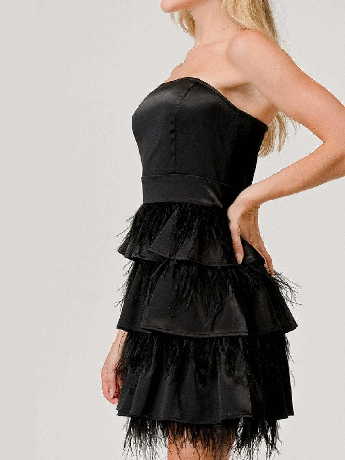 WOMEN'S SLEEVELESS BODYCON FEATHER RUFFLE TIERED MINI DRESS