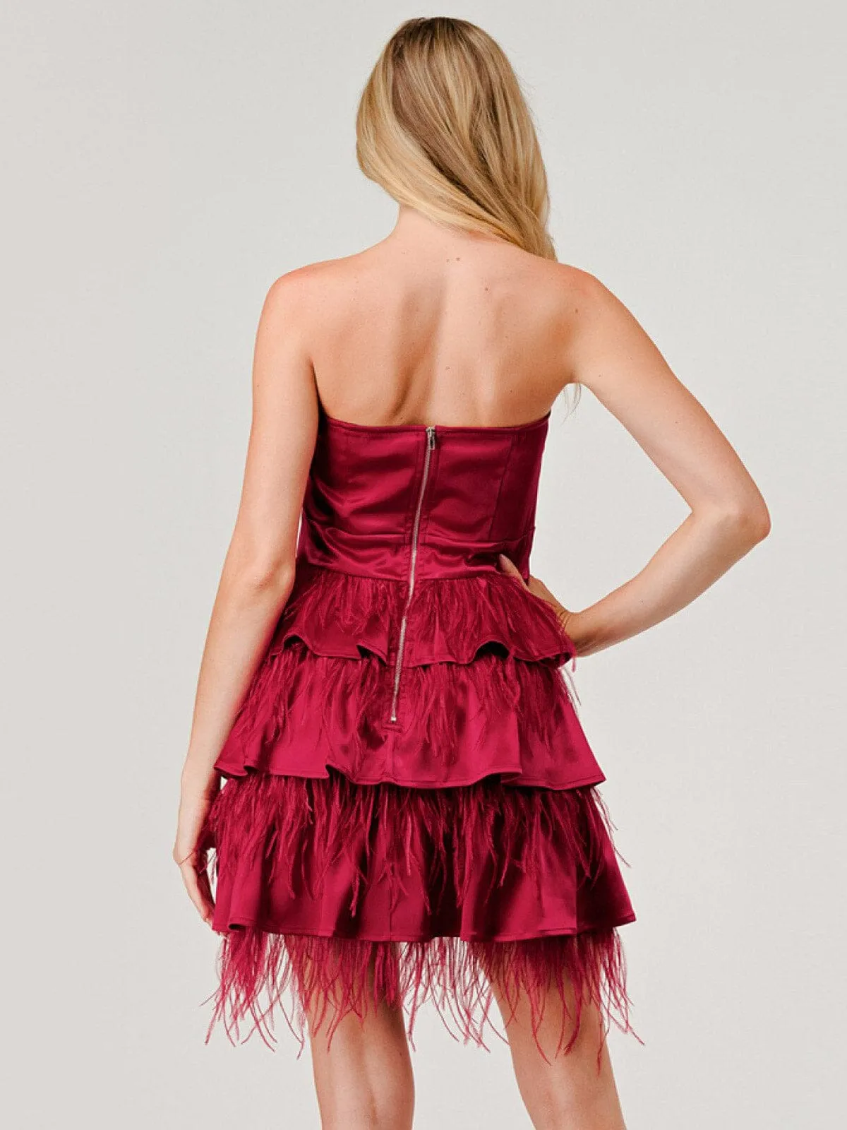 WOMEN'S SLEEVELESS BODYCON FEATHER RUFFLE TIERED MINI DRESS