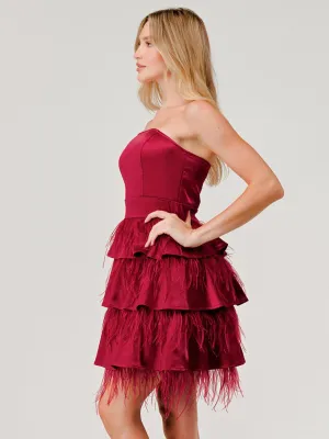 WOMEN'S SLEEVELESS BODYCON FEATHER RUFFLE TIERED MINI DRESS