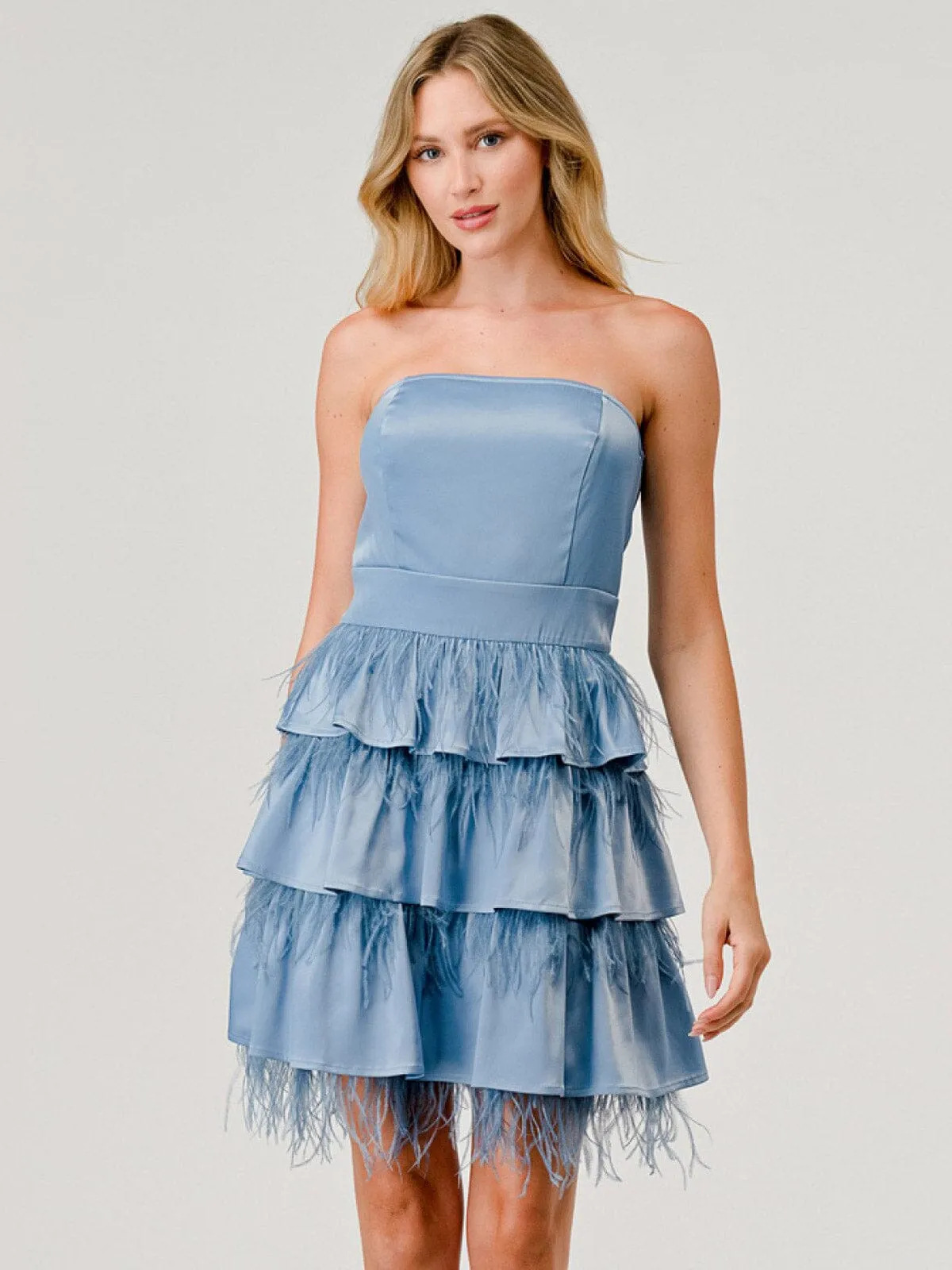 WOMEN'S SLEEVELESS BODYCON FEATHER RUFFLE TIERED MINI DRESS