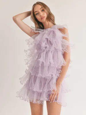 WOMEN'S SLEEVELESS HALTER NECK RUFFLE TIERED MINI DRESS