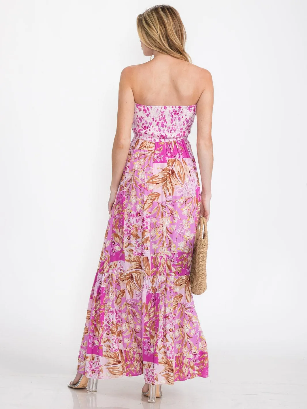 WOMEN'S SLEEVELESS SMOCK TIERED FLORAL MAXI DRESS