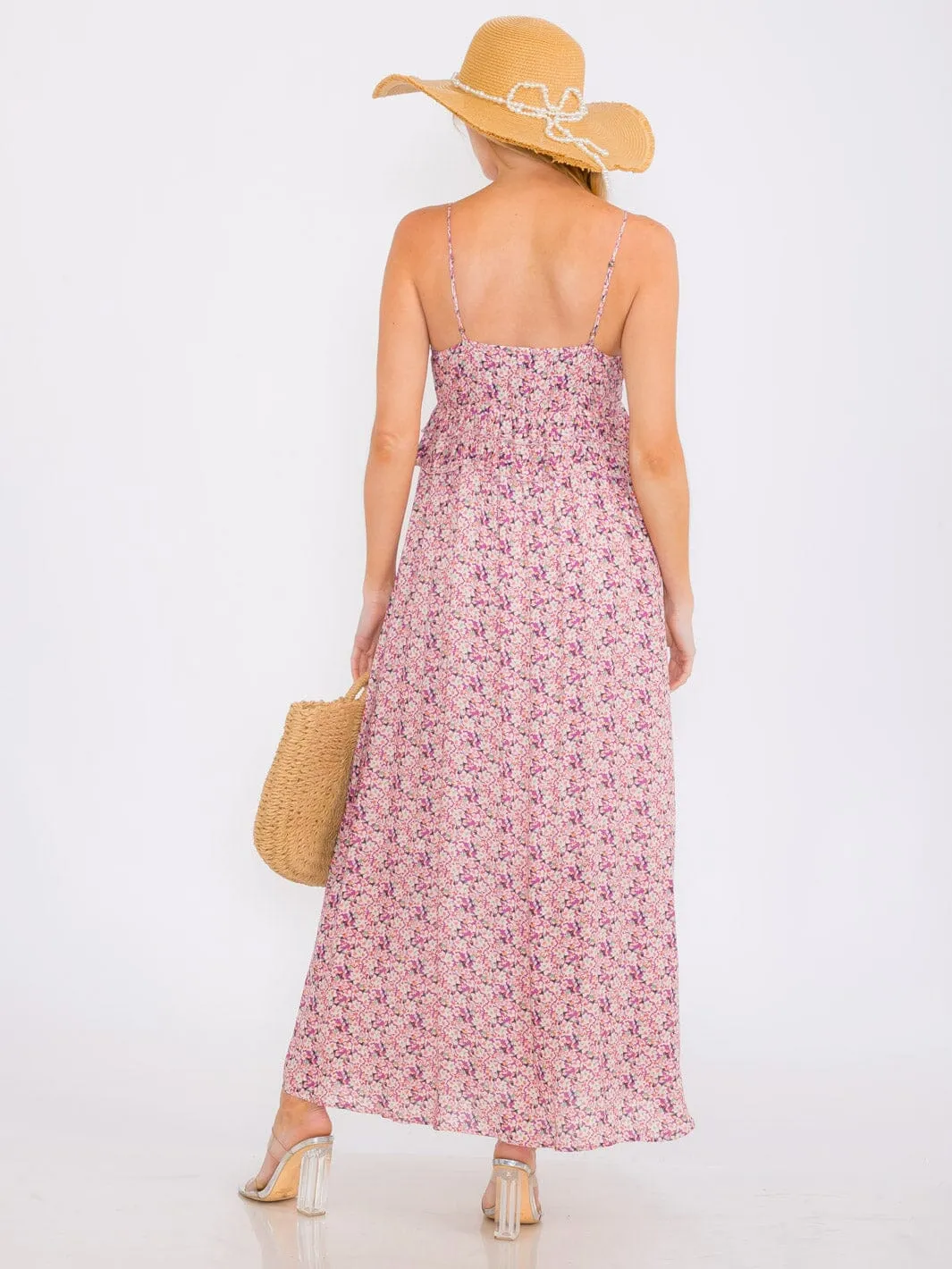 WOMEN'S SLEEVELESS V-NECK FLORAL TIERED MAXI DRESS