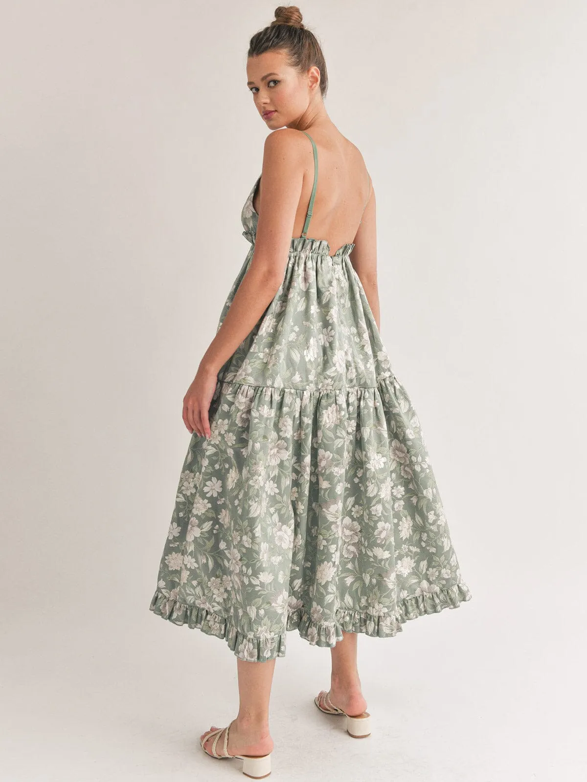 WOMEN'S SLEEVELESS V-NECK OPEN BACK FLORAL MAXI DRESS