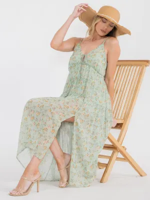 WOMEN'S SLEEVELESS V-NECK TIERED FLORAL MIDI DRESS