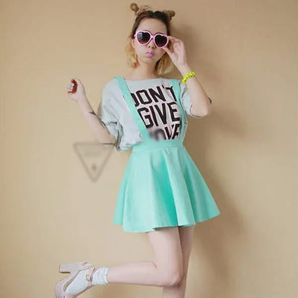 Womens Suspender Skirt Belt Waist Skater Flared Pleated Mini Dress Skirt M