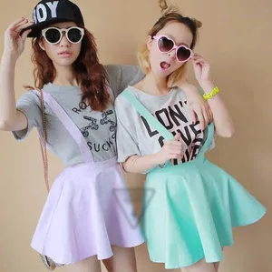 Womens Suspender Skirt Belt Waist Skater Flared Pleated Mini Dress Skirt M