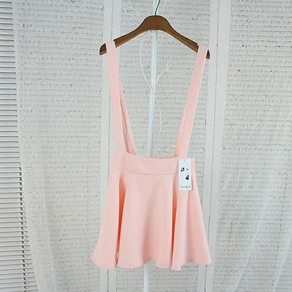 Womens Suspender Skirt Belt Waist Skater Flared Pleated Mini Dress Skirt M