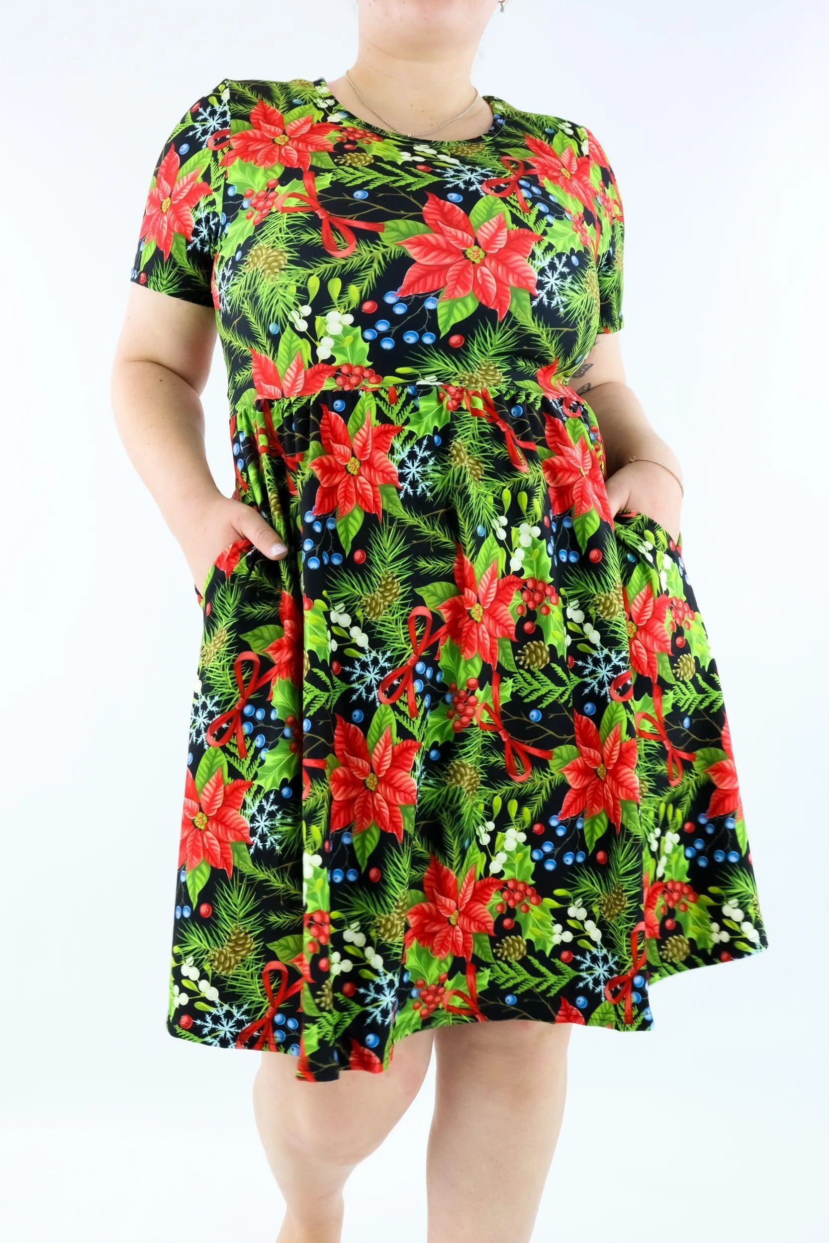 Wonderful Christmas - Short Sleeve Skater Dress - Knee Length - Side Pockets