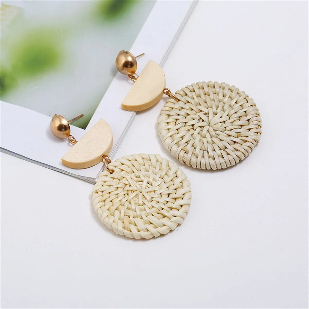 Wood & Rattan Tiered Drop Earrings
