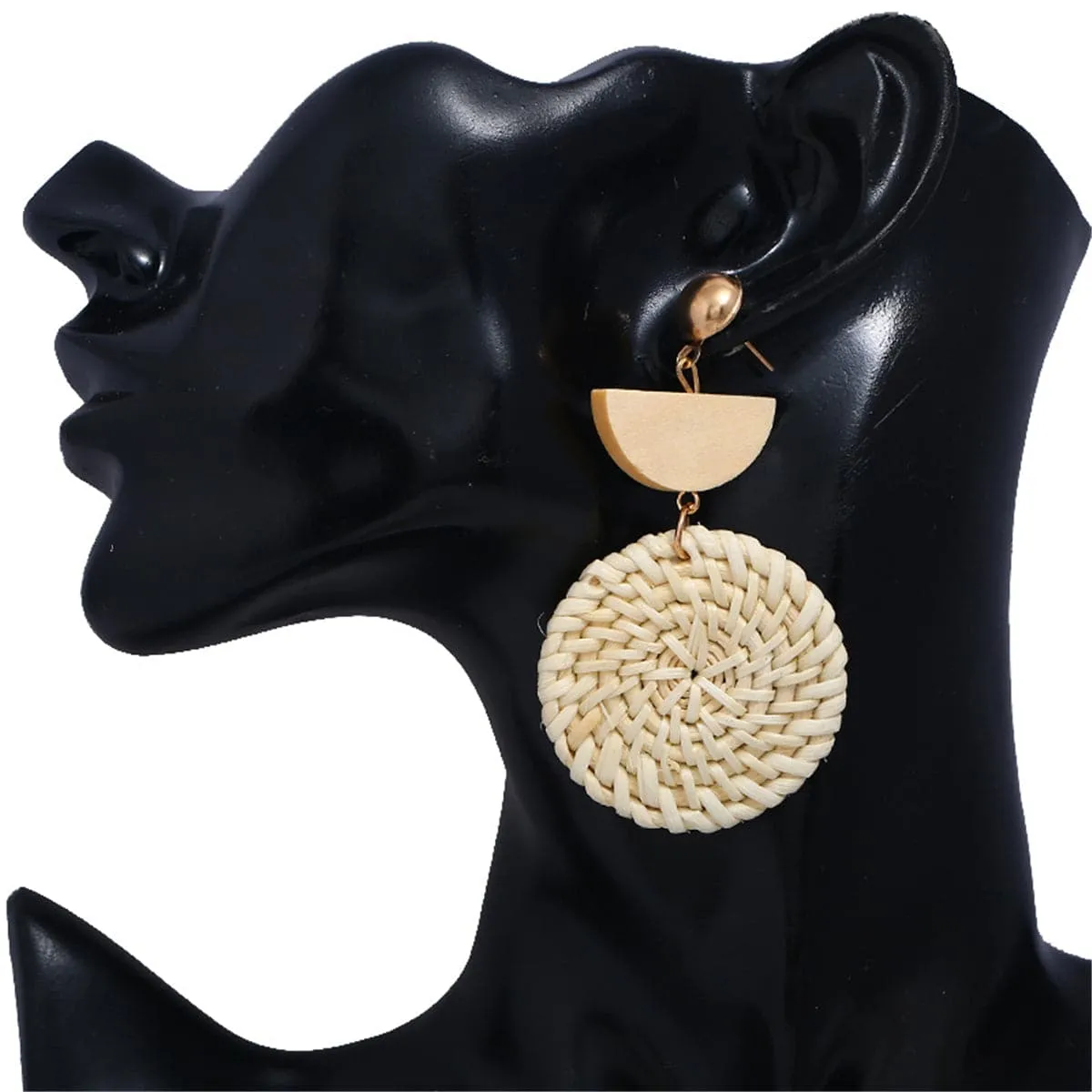 Wood & Rattan Tiered Drop Earrings
