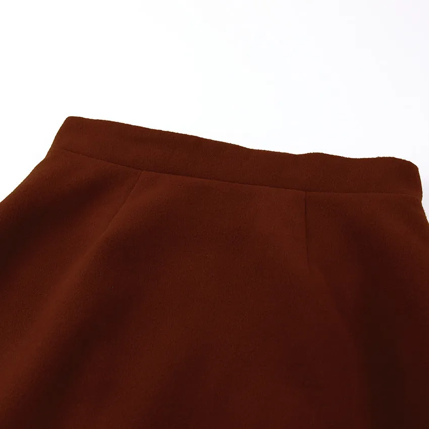 Woolen Lace-up Blazers Outerwear Skirt Midi Dresses Two-piece Set