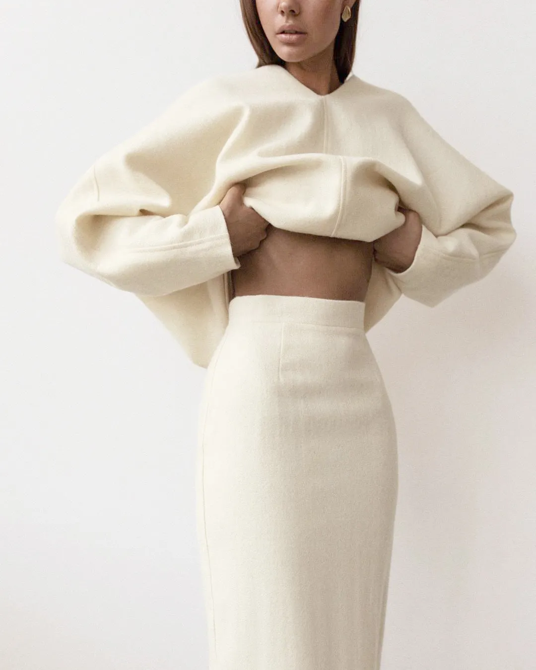 Woolen Lace-up Blazers Outerwear Skirt Midi Dresses Two-piece Set