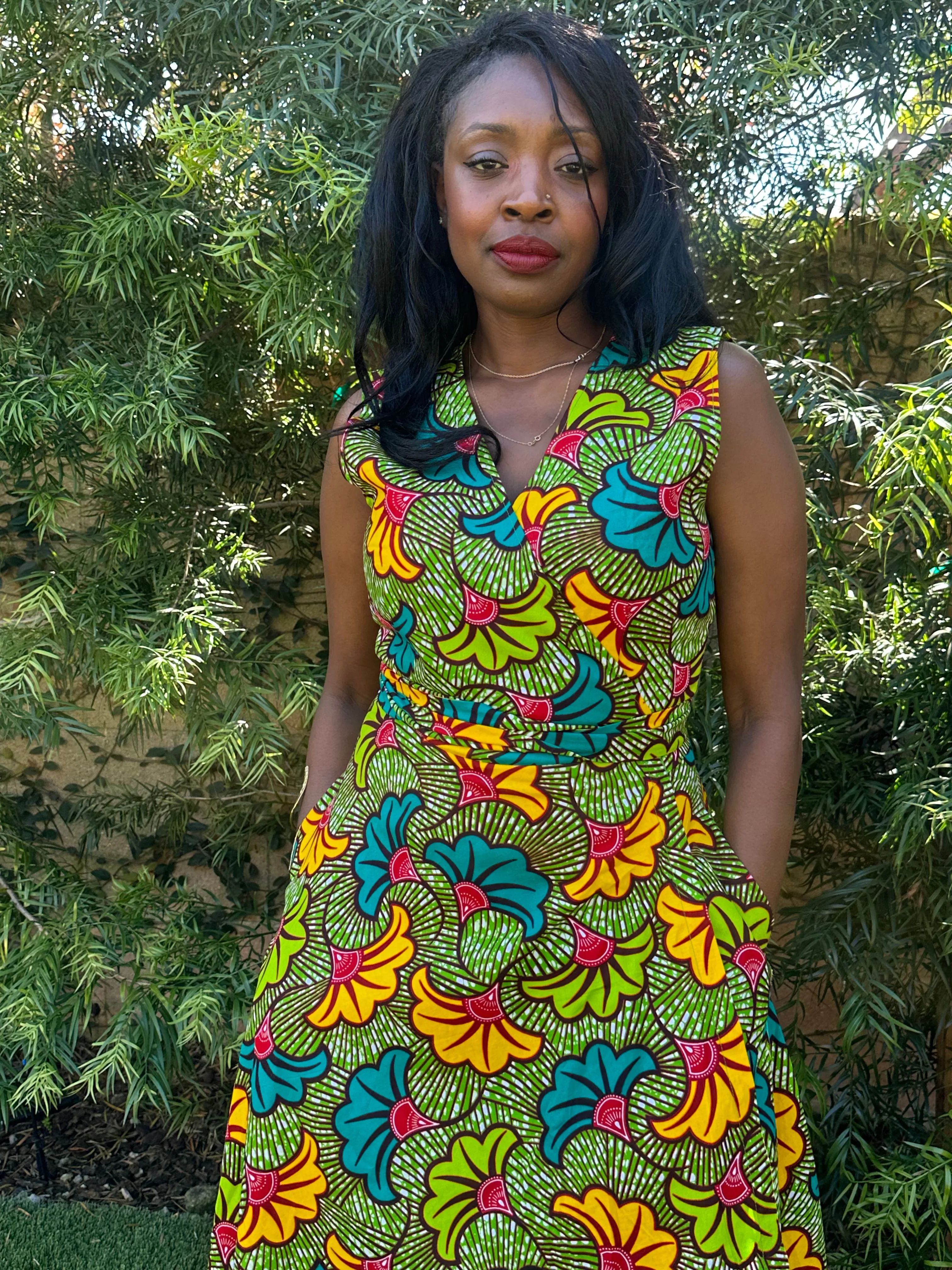 Wrap Dress "Salad Leaves Green/Yellow"