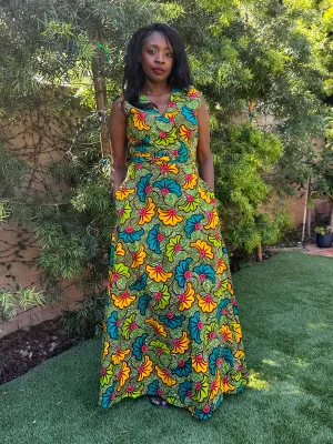 Wrap Dress "Salad Leaves Green/Yellow"