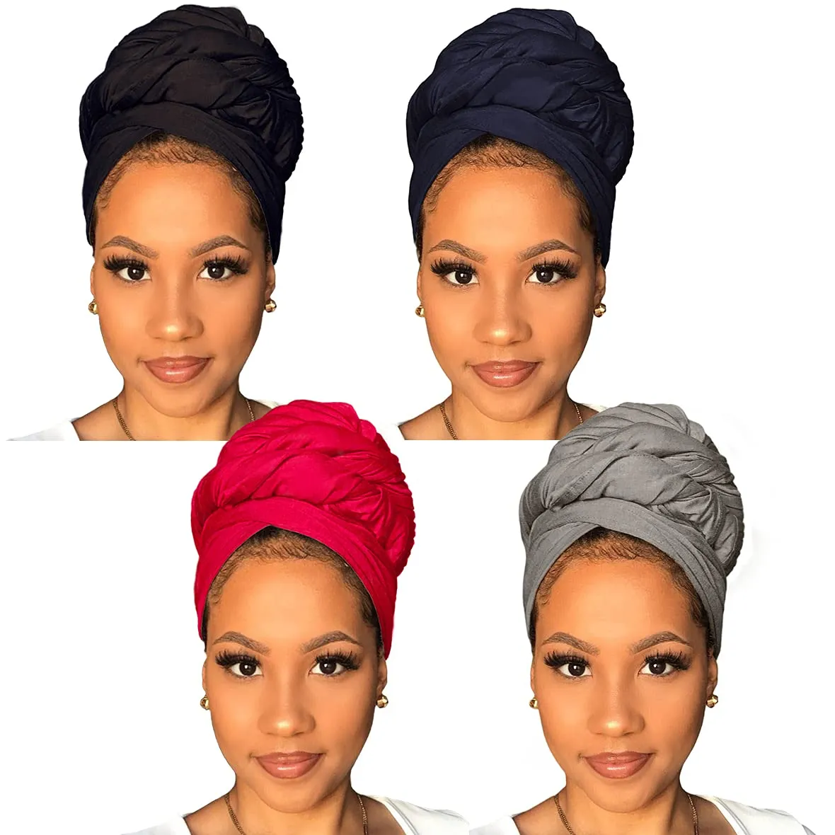 Xtrend Stretch Head Wrap Scarf Stretch Turban Long Hair Scarf Wrap Solid Color Soft Head Band Tie