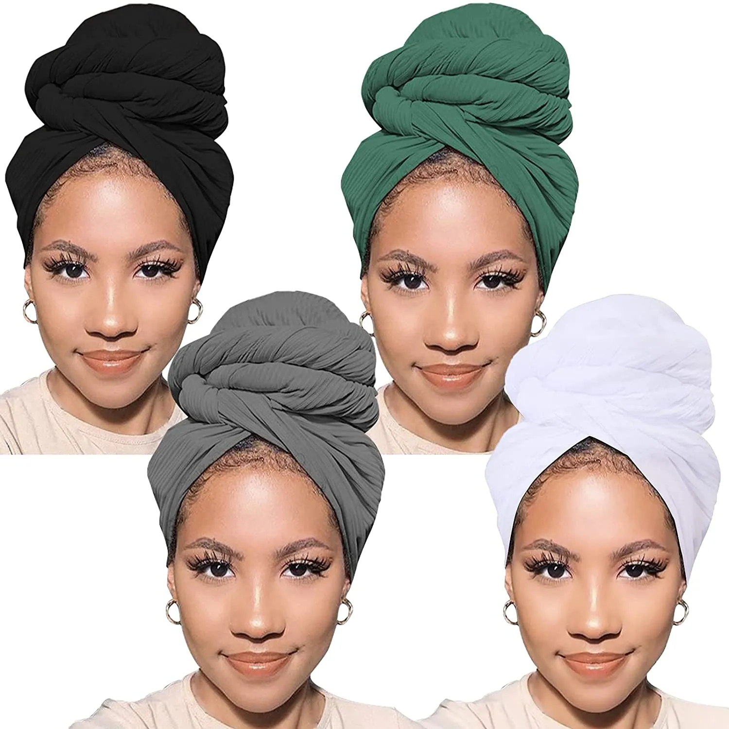 Xtrend Stretch Head Wrap Scarf Stretch Turban Long Hair Scarf Wrap Solid Color Soft Head Band Tie
