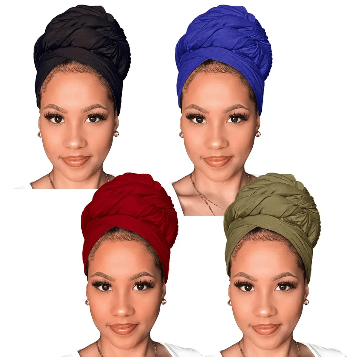 Xtrend Stretch Head Wrap Scarf Stretch Turban Long Hair Scarf Wrap Solid Color Soft Head Band Tie