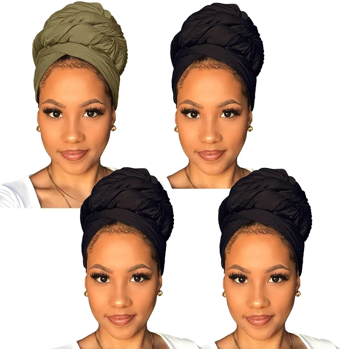 Xtrend Stretch Head Wrap Scarf Stretch Turban Long Hair Scarf Wrap Solid Color Soft Head Band Tie