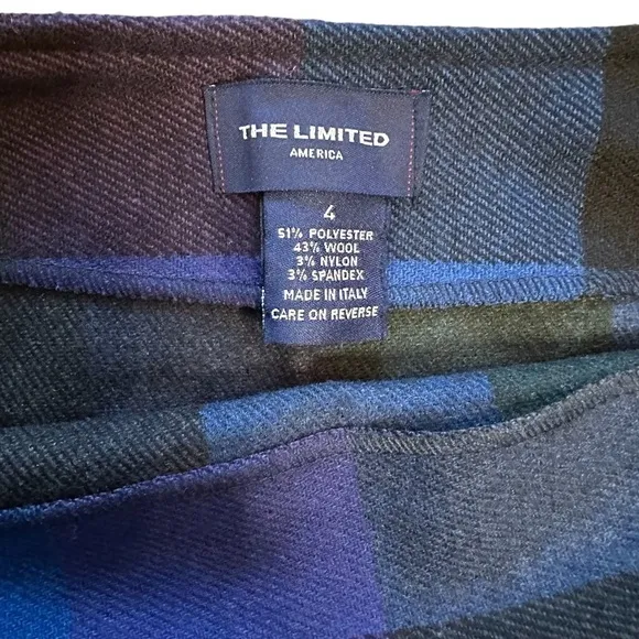 Y2K Vintage The Limited Wool Blend Purple/Green/Blue Checkered Mini Skirt Size 4