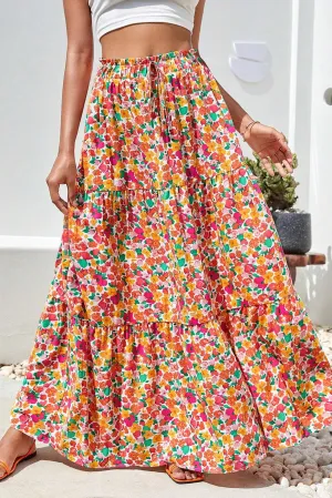 Yellow Boho Floral Print Long Skirt