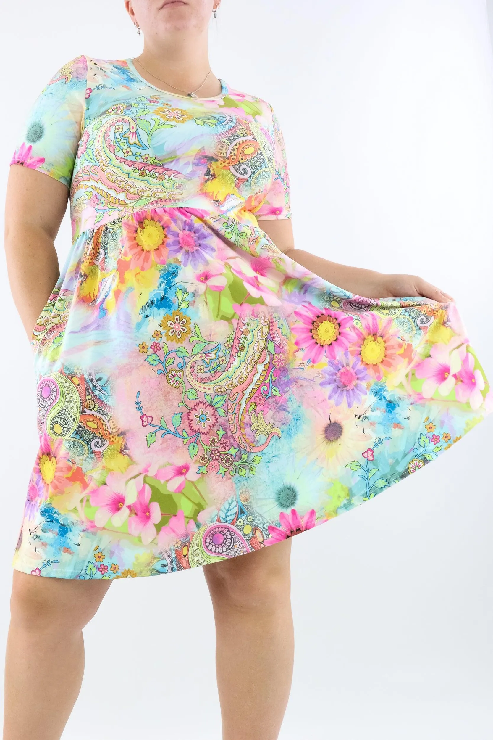 Ying Yang Oasis - Short Sleeve Skater Dress - Knee Length - Side Pockets